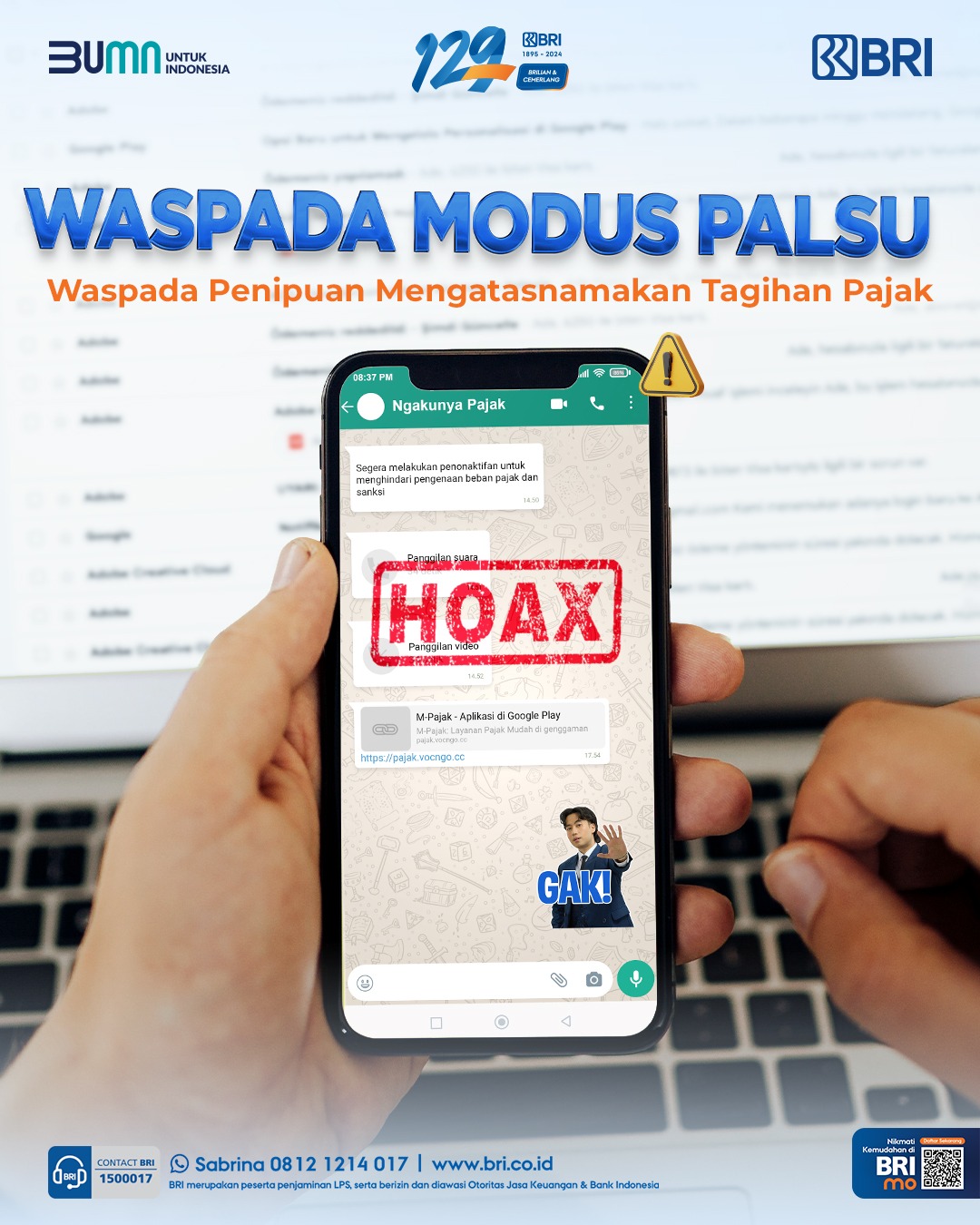 BRI Imbau Masyarakat Jangan Terkecoh Penipuan Perbankan, Marak Modus Tagihan Pajak 