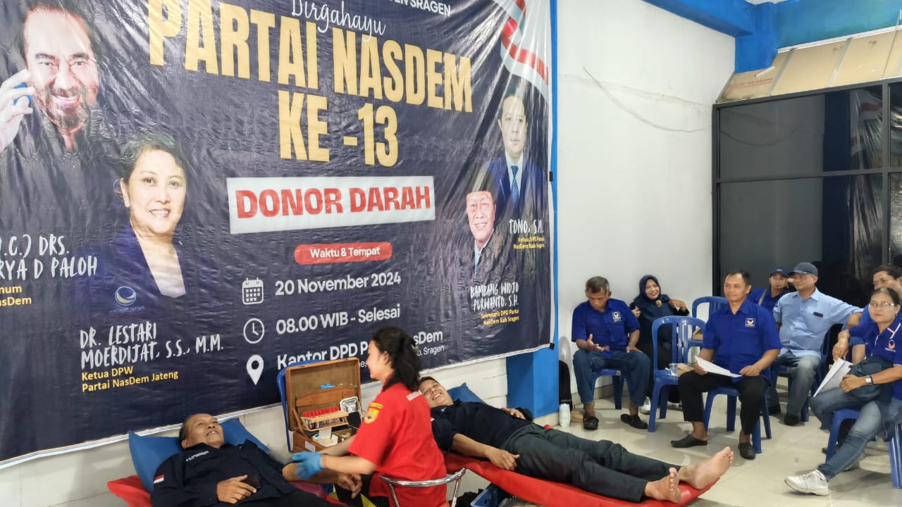 Rayakan HUT ke-13, DPD Nasdem Sragen Lakukan Aksi Sosial Donor Darah