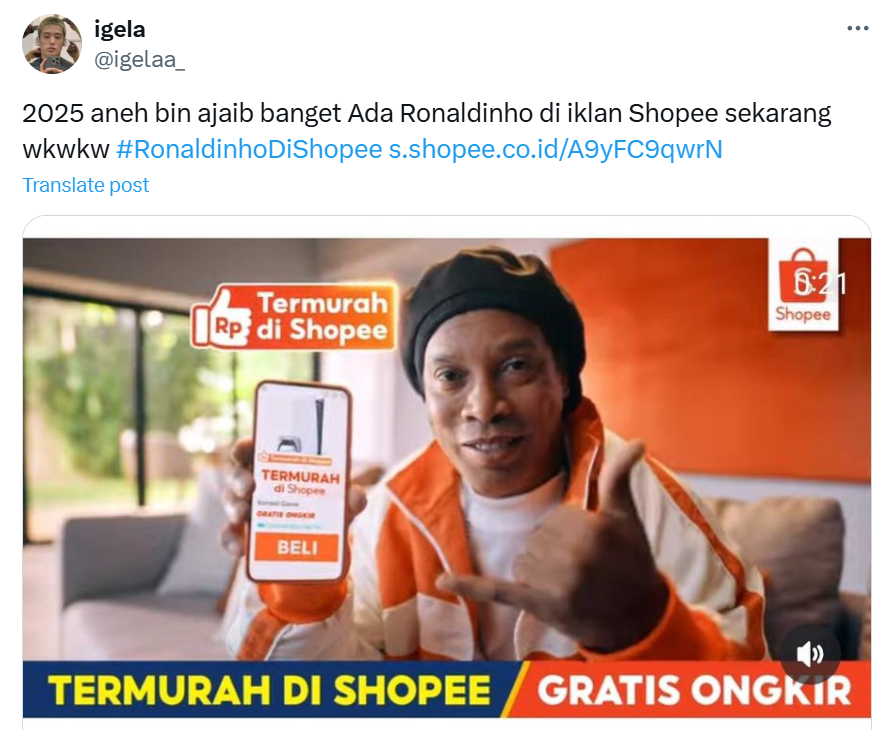 Penggemar Sepak Bola Wajib Tonton! Ronaldinho Muncul di Iklan Terbaru Shopee