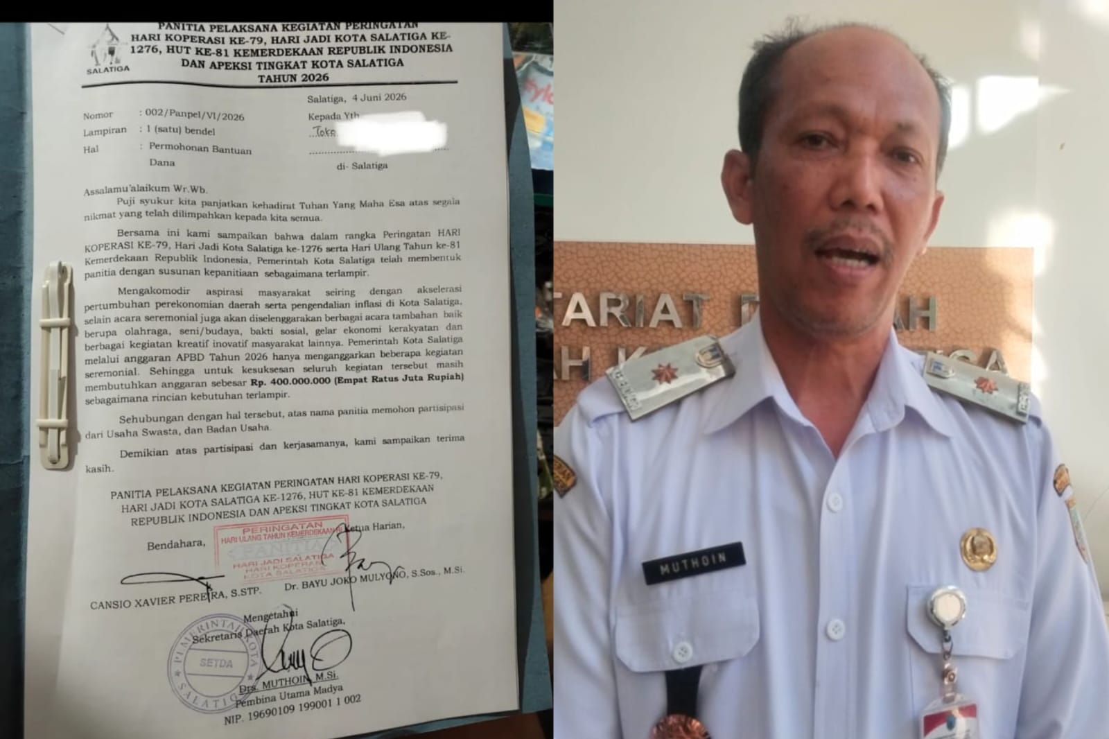 Beredar Proposal Permohonan Dana HUT ke-1276 Salatiga, Sekda Bantah Mengemis itu Bagian dari Edukasi