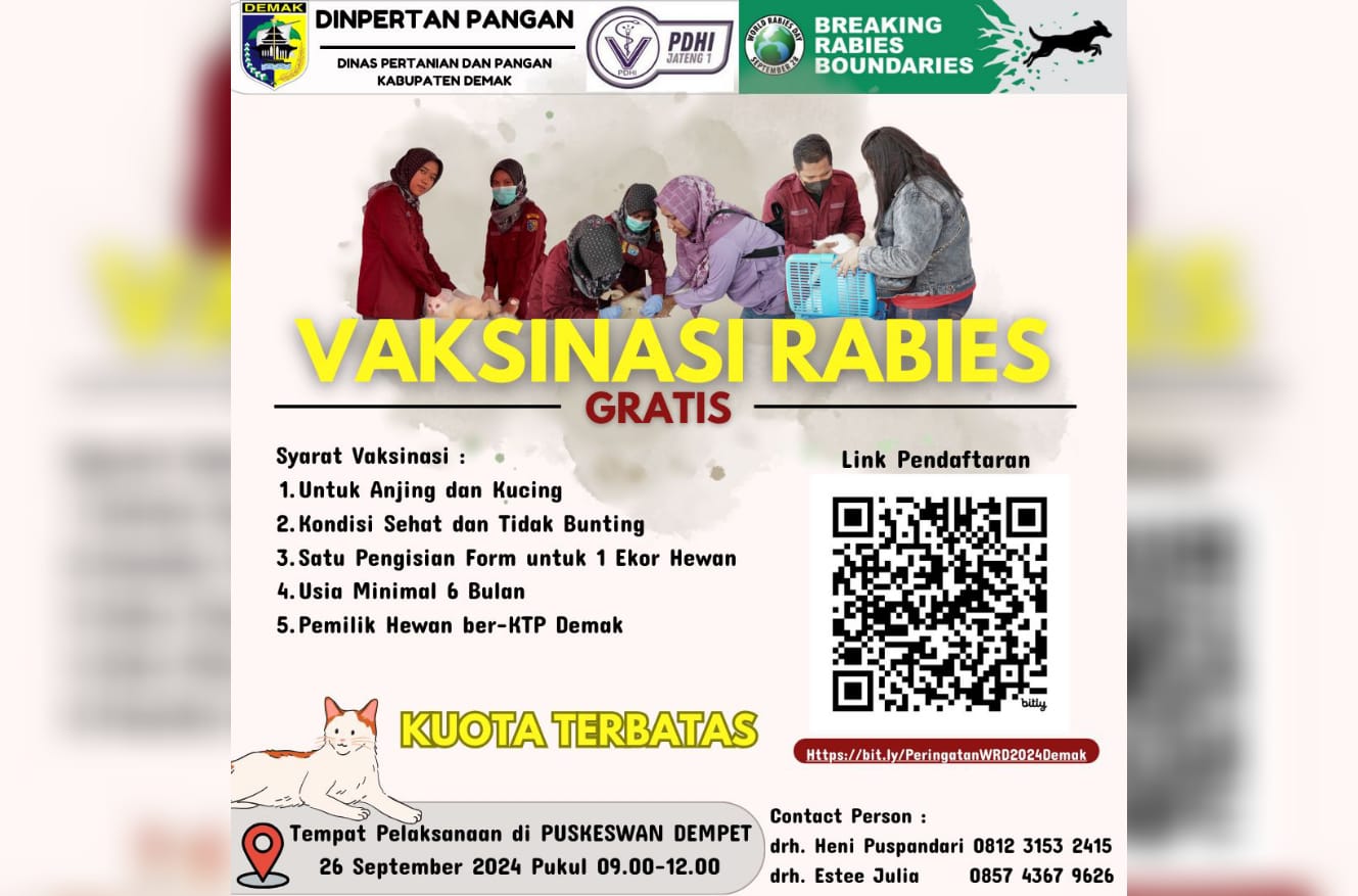 Cegah Rabies, Dinpertan Demak akan Vaksinasi Gratis untuk Anabul