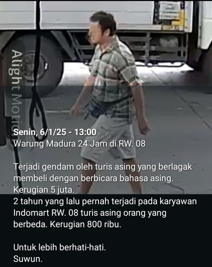 Membuat Resah. Beredar Rekaman Video Turs Asing Diduga Pelaku Gendam dengan Sasaran Warung Madura