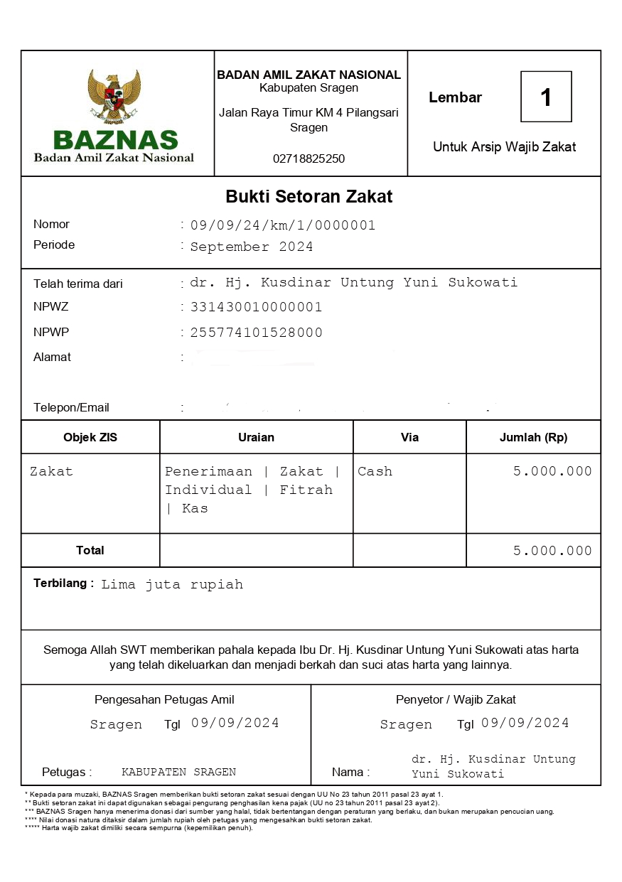 Sejak Awal Jadi Bupati Sragen. Mbak Yuni Gaji 5 Juta Untuk Zakat di Baznas