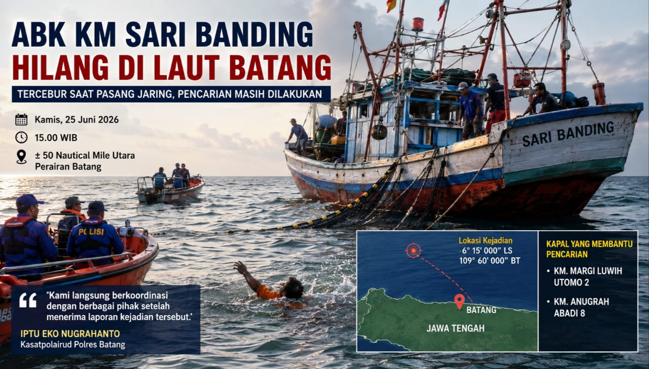 Jaga Tali Jaring, Nelayan Batang Tercebur ke Laut dan Belum Ditemukan