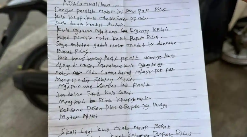 Motor Vario Putih Dicuri di Mangkang Wetan Semarang, Tiga Hari Kemudian Dikembalikan Disertai Surat Permintaan