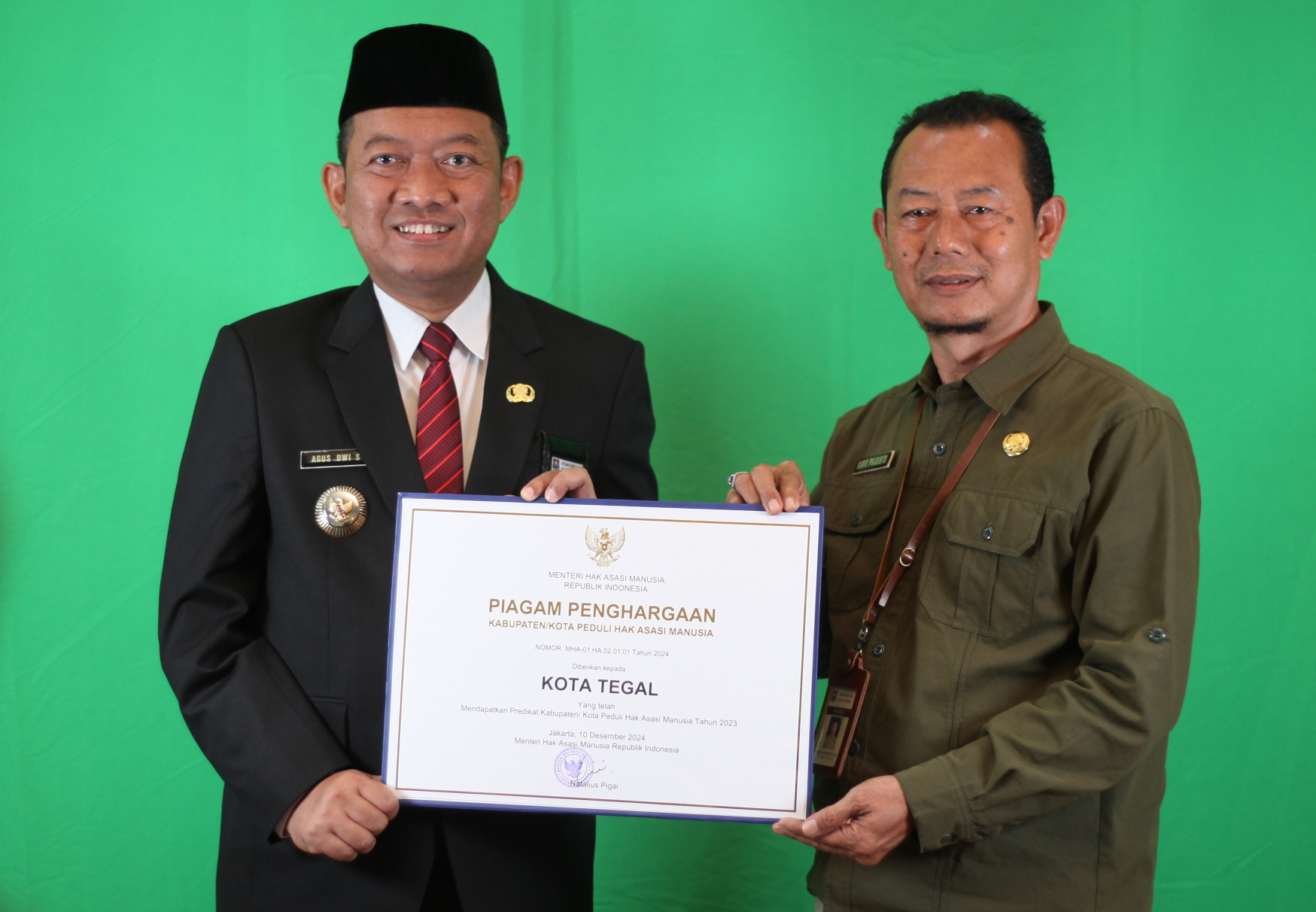 Kado Awal Tahun, Pemkot Tegal Raih Penghargaan KKP HAM 2024