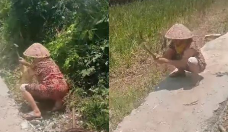 Viral, Emak-Emak di Empat Lawang Hancurkan Jalan Desa yang Dicor