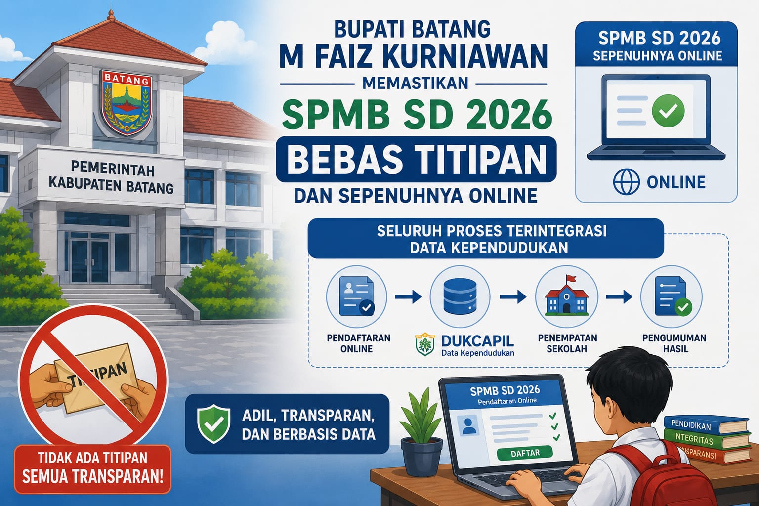 Bupati Batang Pasang Badan, SPMB SD 2026 Tanpa Titipan dan Wajib Online