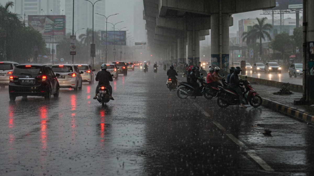 Hujan Mendadak Picu Risiko Tabrakan, Pengendara Motor Diingatkan Jangan Berteduh di Bawah Jembatan