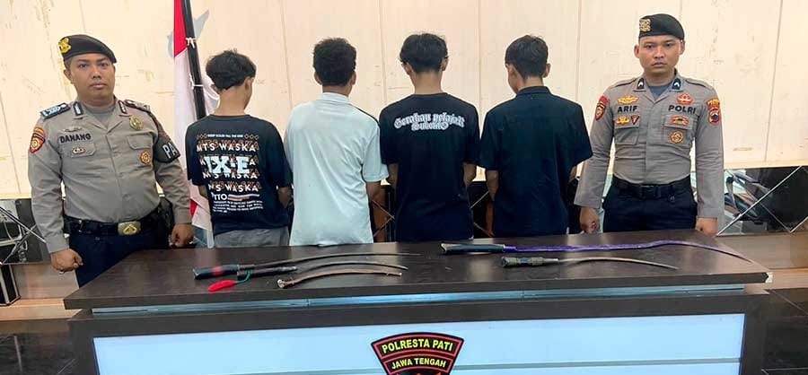 Aksi Gangster Makin Ngeri, Empat Pelaku Bersenjata Clurit Diringkus Polresta Pati 