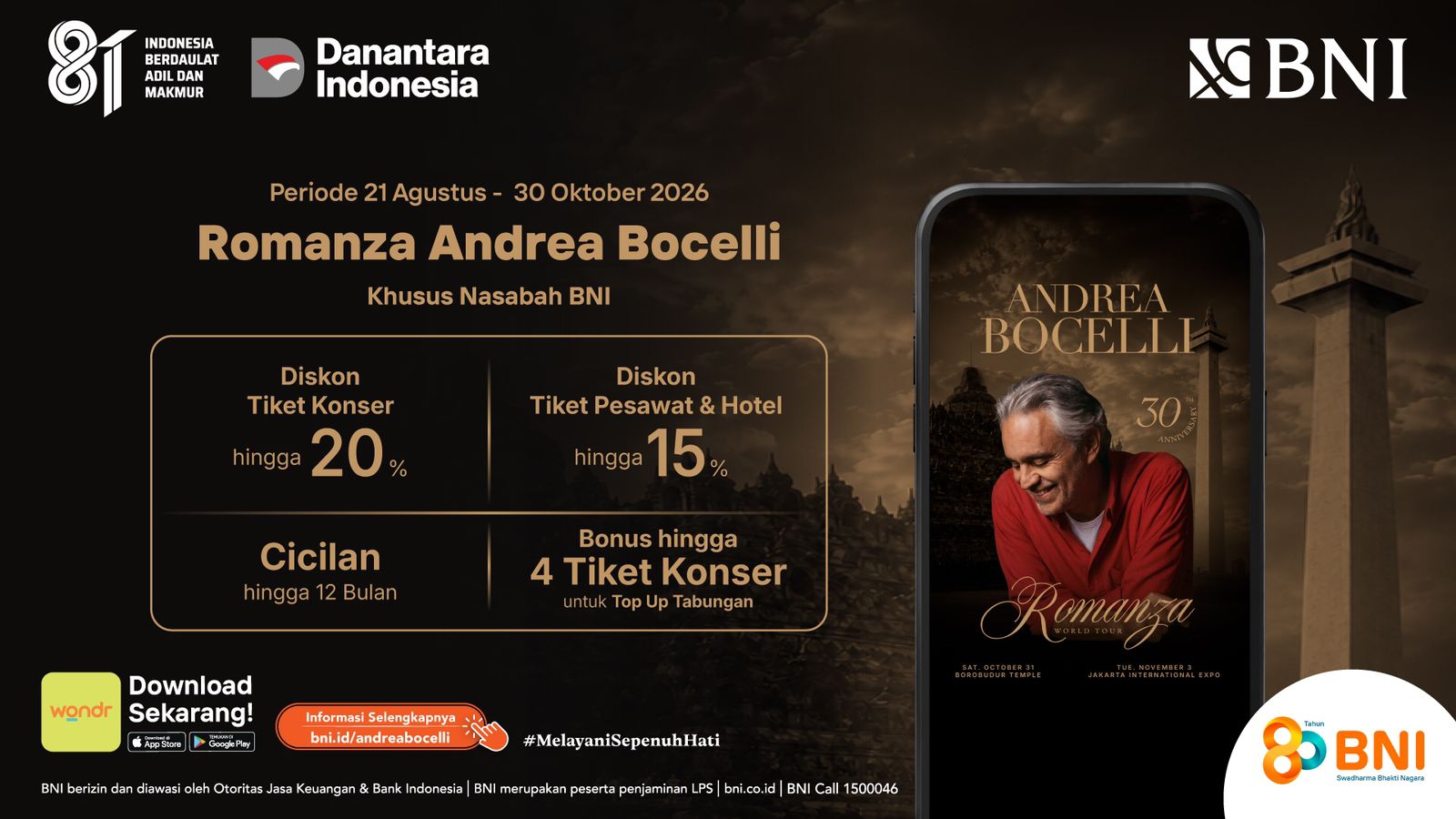 Nonton Andrea Bocelli Makin Istimewa, BNI Tawarkan Diskon Tiket hingga Travel