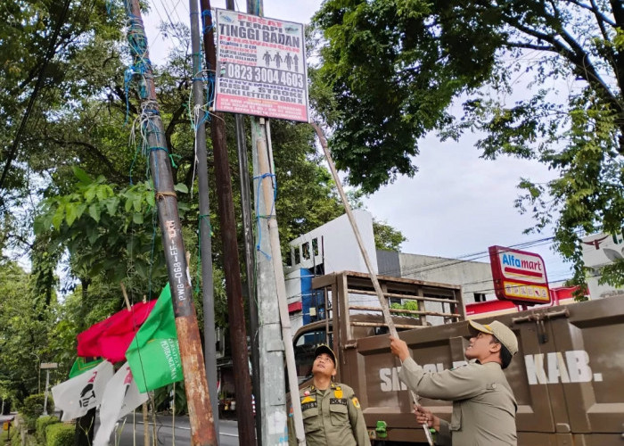 Satpol PP Grobogan Bongkar Puluhan Papan Reklame Ilegal di Kawasan Purwodadi 