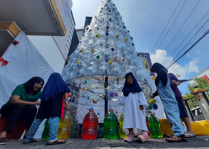 Bank Sampah Mulyo Sedoyo Rakit 250 Galon Air Mineral Jadi Pohon Natal