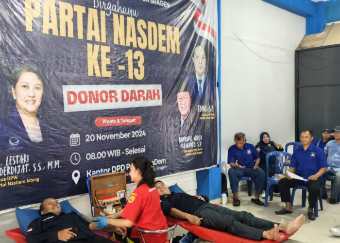 Rayakan HUT ke-13, DPD Nasdem Sragen Lakukan Aksi Sosial Donor Darah