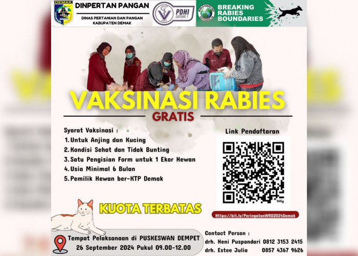 Cegah Rabies, Dinpertan Demak akan Vaksinasi Gratis untuk Anabul