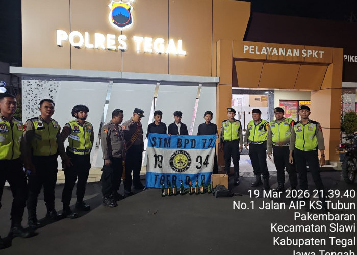 Polri Amankan Konvoi Pelajar Bawa Petasan dan Miras di Alun-Alun Slawi