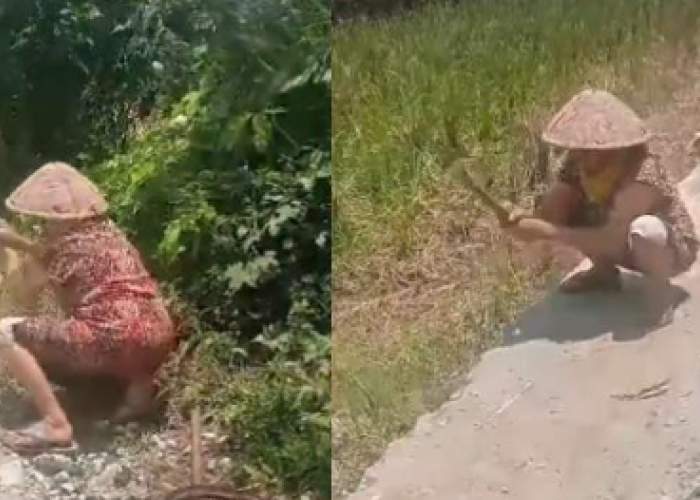 Viral, Emak-Emak di Empat Lawang Hancurkan Jalan Desa yang Dicor