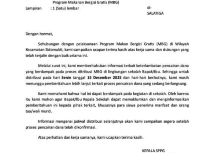 SPPG Dukuh Sidomukti Stop Beroperasi Sementara, 9 Sekolahan di Salatiga Terdampak