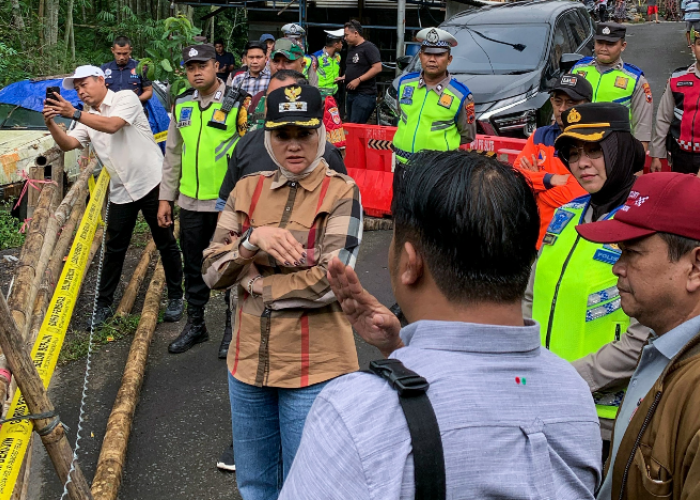 Hari Kedua Pimpin Salatiga,  Wakil Wali Kota Salatiga Nina Agustin Tinjau Jembatan Ambrol