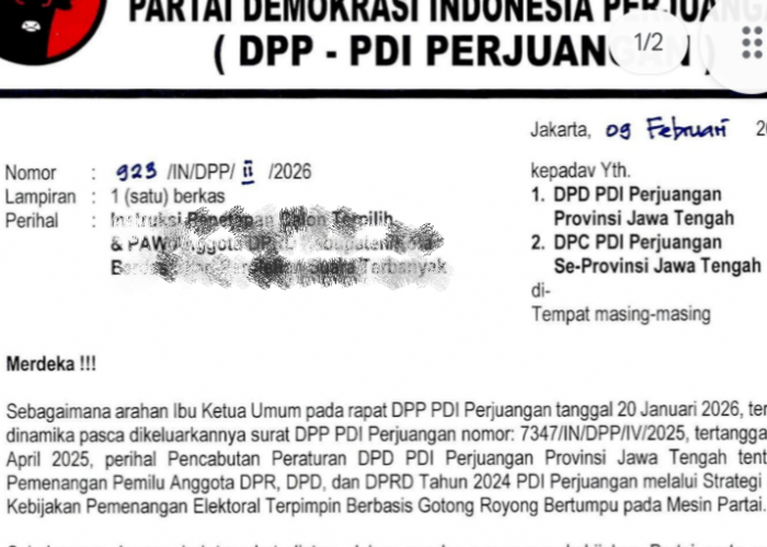 Beredar Surat DPP PDIP, Isinya Instruksi PAW Anggota DPRD Kabupaten/Kota se-Jateng Berdasarkan Suara Terbanyak