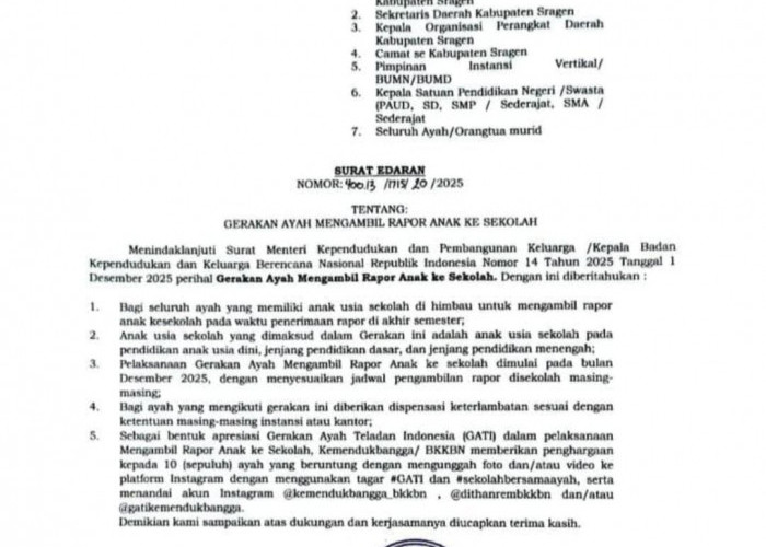 Pemkab Sragen Rilis SE 'Ayah Ambil Rapor' Menuai Kritikan, Lantaran Kesalahan Administrasi