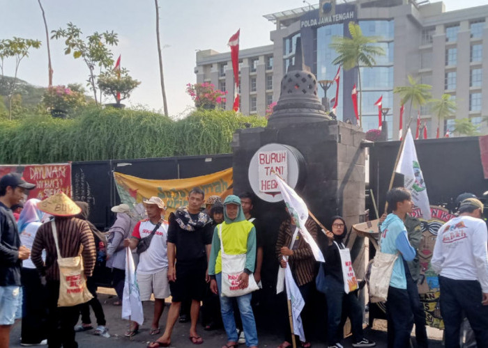 Petani Dayunan Demo di Polda Jateng, Desak Penghentian Penyidikan Dugaan Kriminalisasi Sengketa Lahan