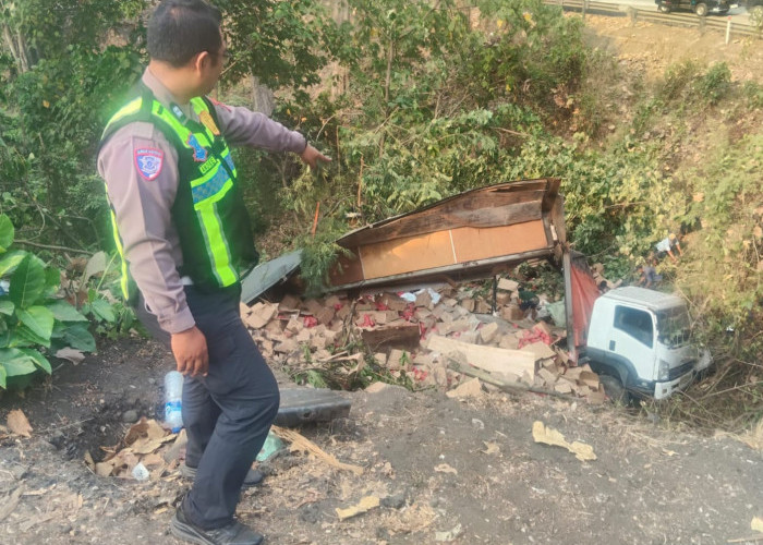 Truk Diduga Rem Blong Terguling di Gringsing Batang, Video Warga Ambil Muatan Viral