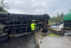 Hindari Tabrakan, Truk Terguling di Pantura Batang dan Timpa Pengendara Motor